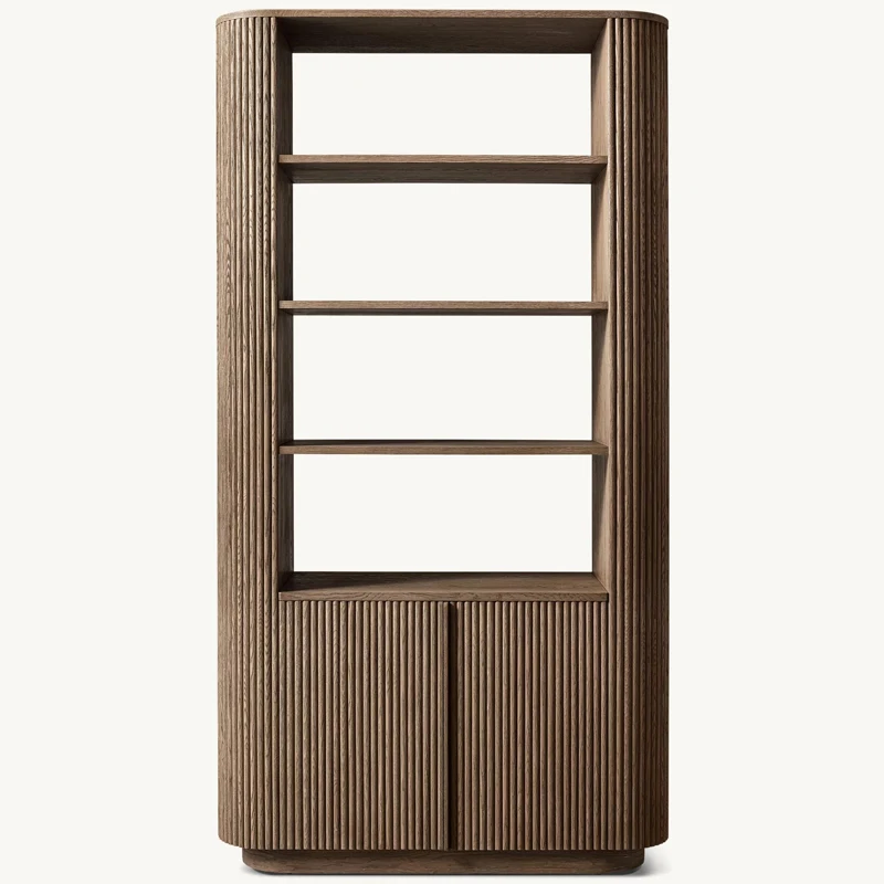 Libreria retrò a doppia anta in legno massello, libreria americana semplice e lussuosa, soggiorno, studio, villa, libreria domestica