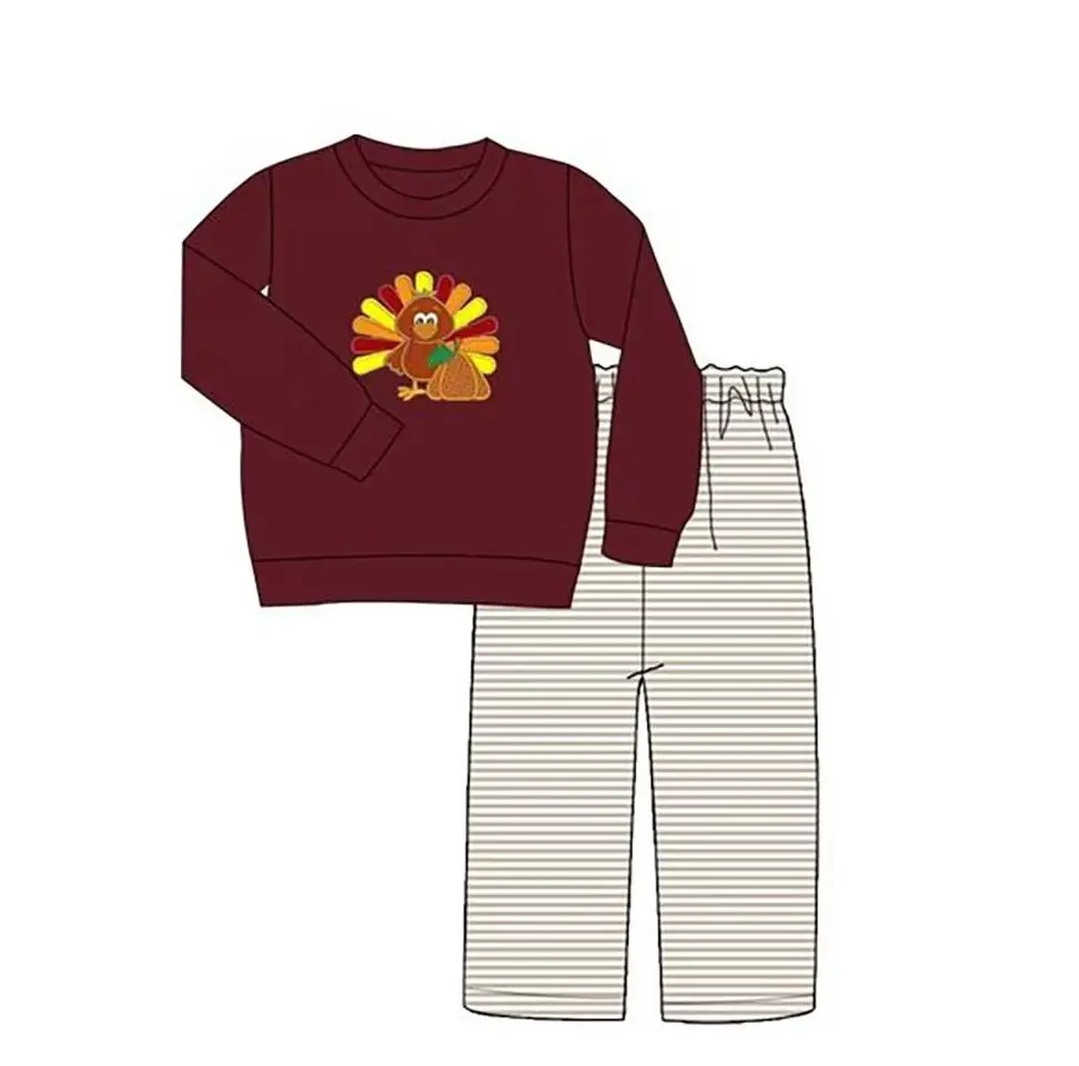 Kids Girls Turkey Pumpkin Print Clothing Sets Long Sleeve Toddler Children Boutique Thanksgiving Outfits