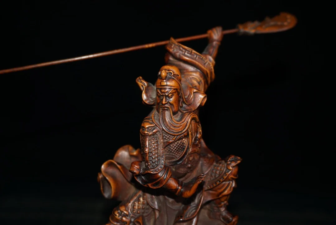 Old Boxwood Pine and Cypress Buddha Platform Base God of War Guan Gong Guan Yunchang Take the knife  Worship Hall Town house