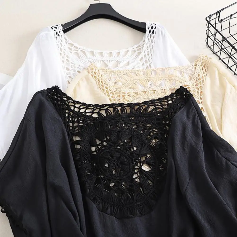 

Прозрачная пляжная накидка-туника для женщин, летняя, для загара, повседневная, с открытыми плечами, рукавами-долман и бахромой