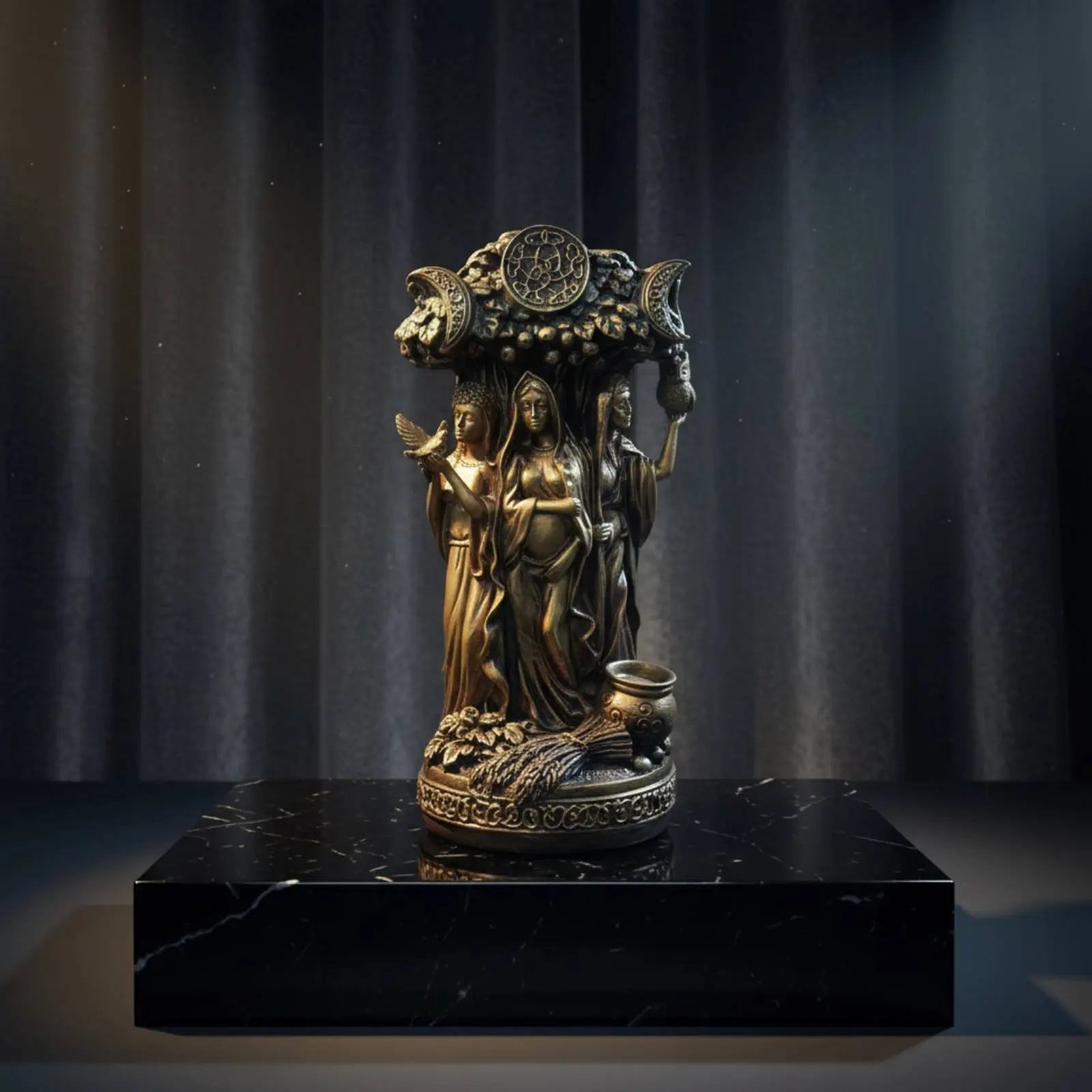 Triple Moonlit Divinity Statue Resin Craft Triple Deity Statue Maiden Mother Crone Figurine Intricately Detailed for Wiccans