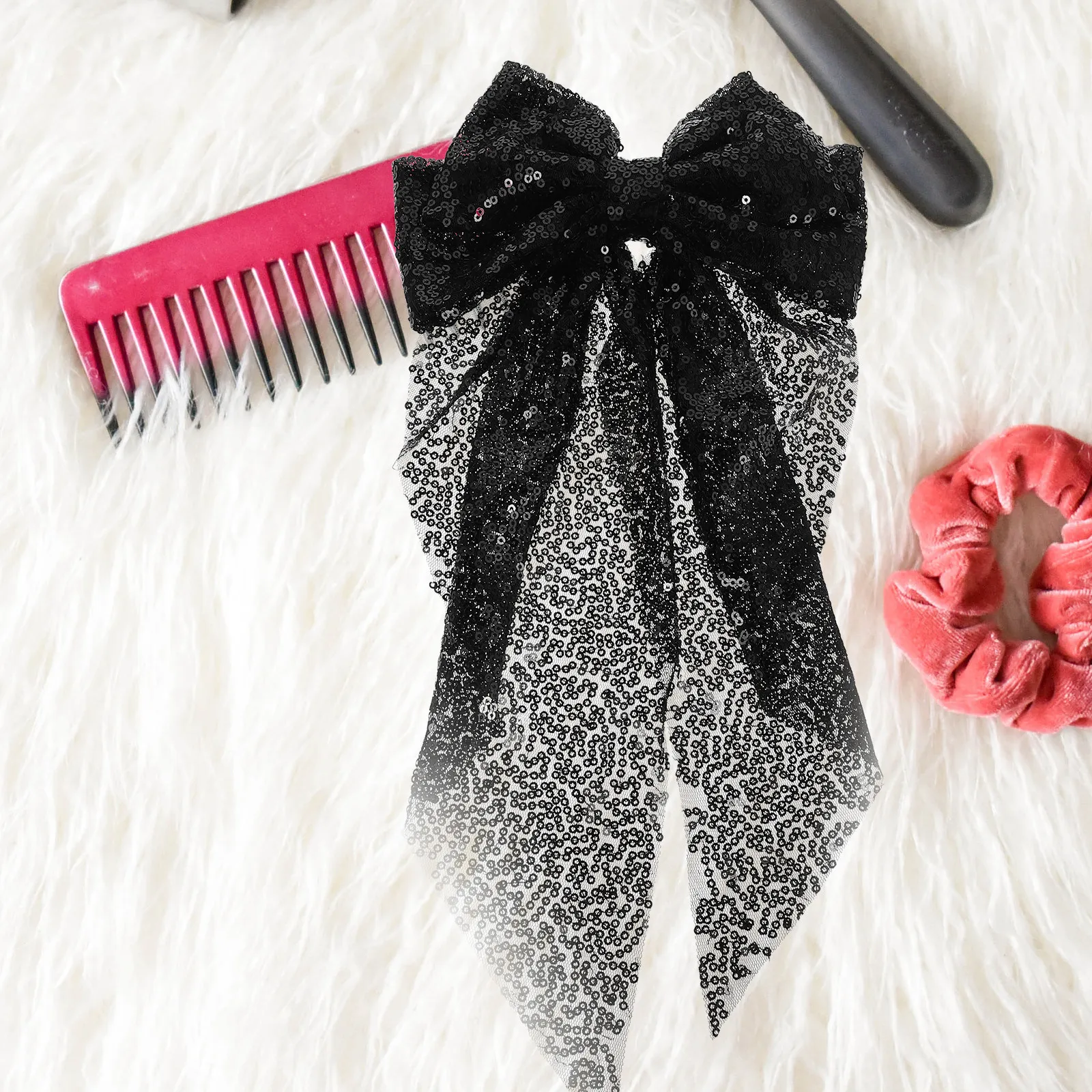 

Shiny Sequin Bow Hair Clip Large Oversized High Ponytail Accessory Sparkling Hair Pin for Women Fashion Clip