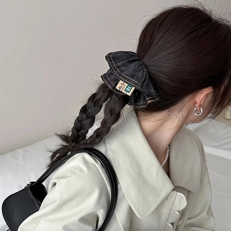 1pc New Black Cowboy Fabric Large Intestine Hair Hoop Versatile Fashion Hair Hoop Hair Rope Hair Accessories