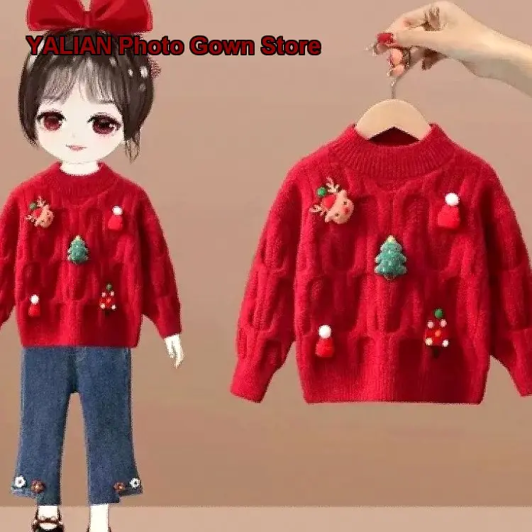 Girls Base Layer Top Kids Winter Elegant Knit Bottoming Garment for Christmas and Chinese New Year 2026