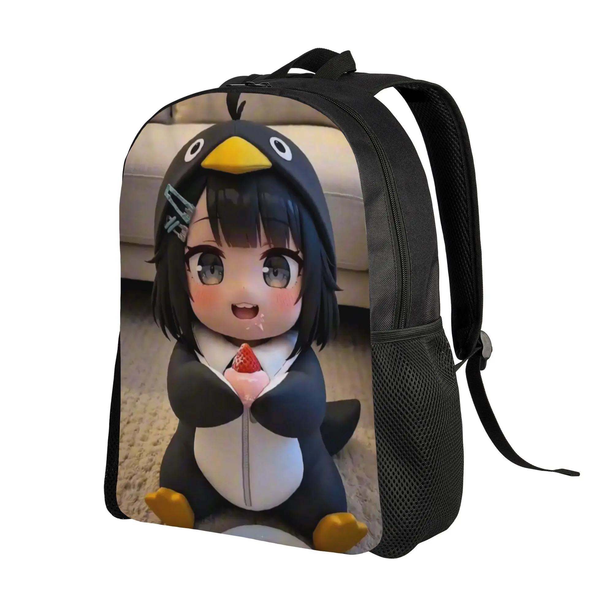 Back to school season Sitting Penguin Girl With Dessert Cake Minimal Cozy Cartoon GUGU GAGA Bookbag  Male Lady Daily Backpack