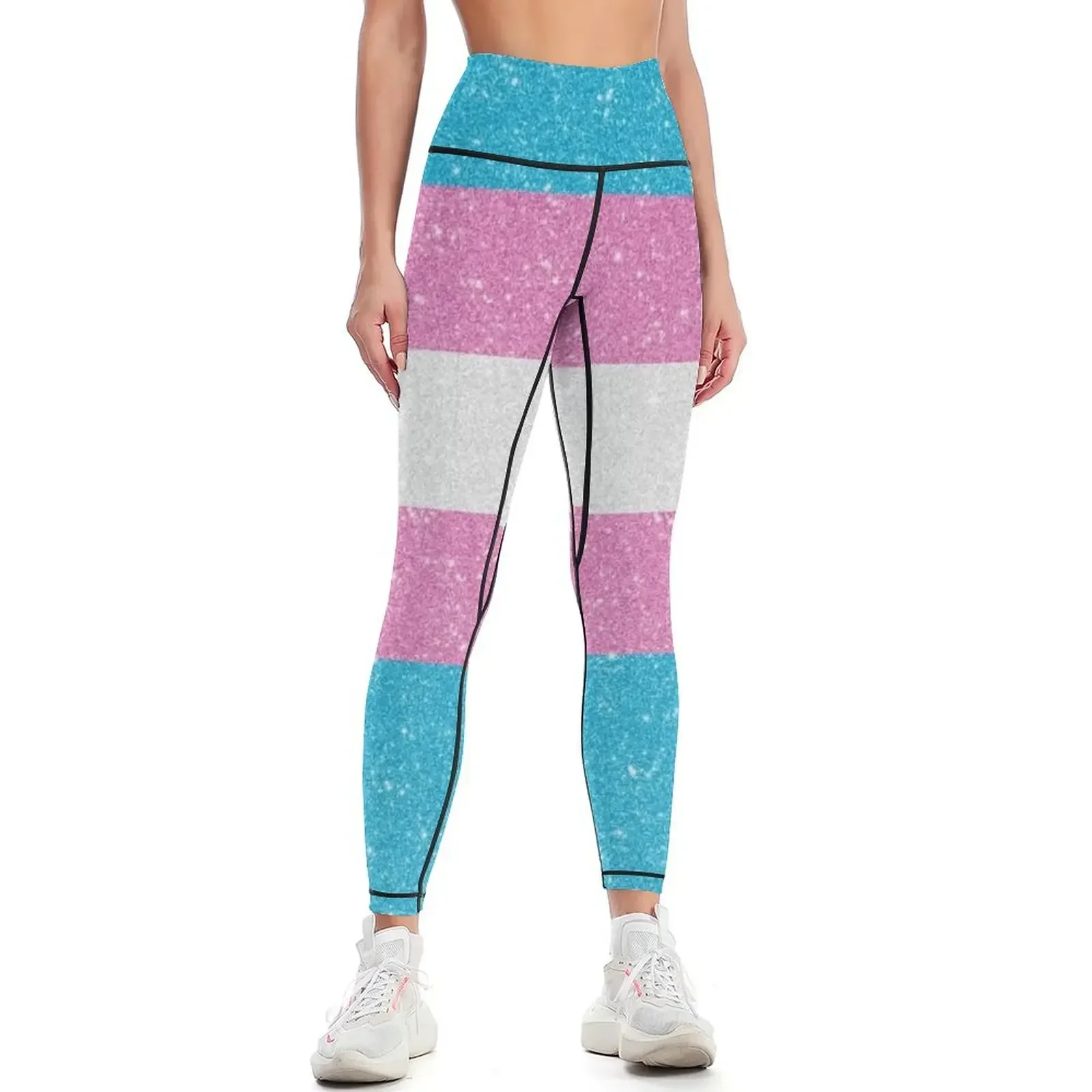 

Faux Glitter Transgender Pride Flag Background Leggings push up tights for gym wear gym's clothing gym top Womens Leggings