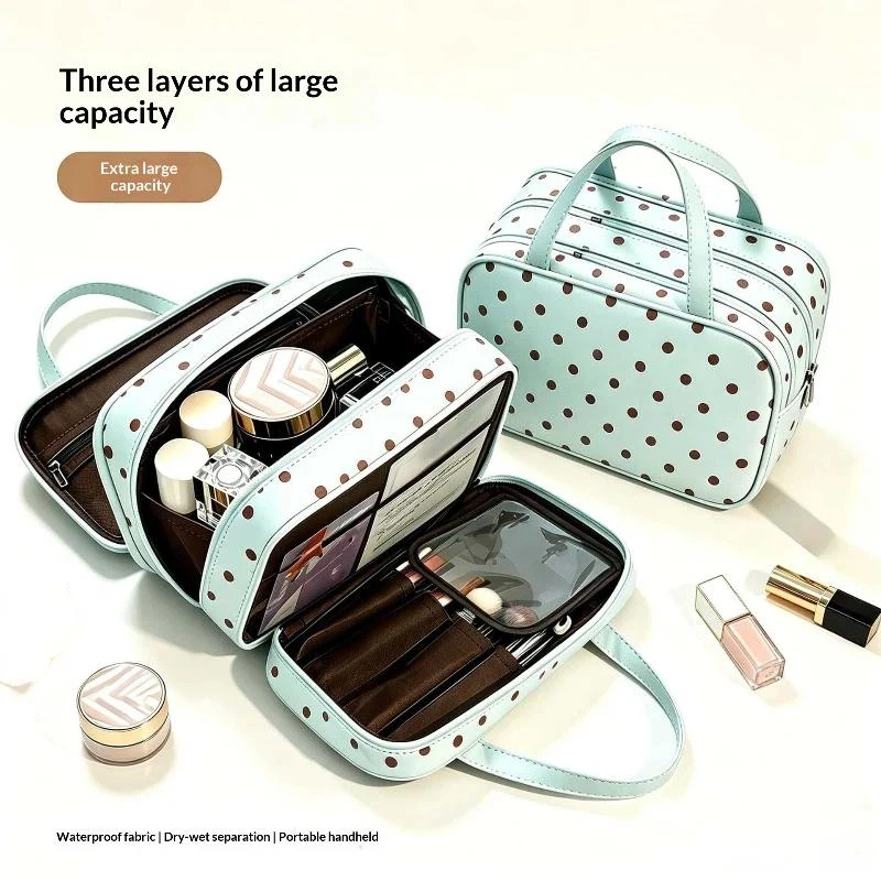 PU Large Capacity Travel Toiletry Bag Three Tier Multi Pocket Hanging Suitcase Organizer