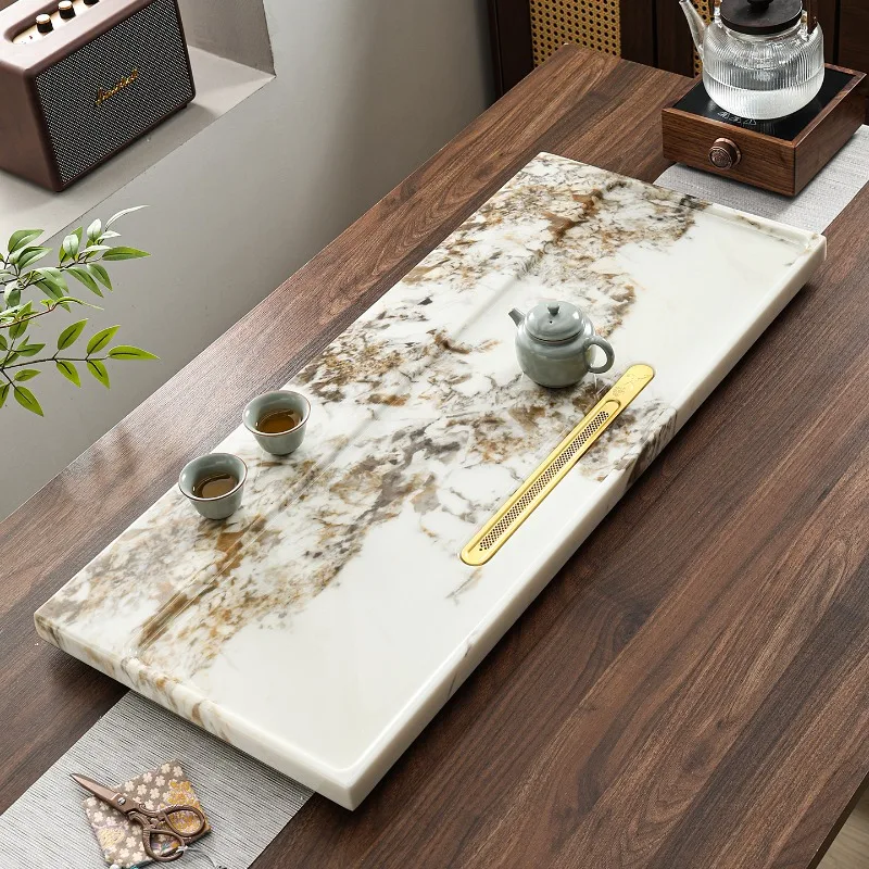 Marble Glass Tea Tray Pot Office Table Accessories Ceremony Drainage Luxury Tea Tray Hospitality Desk Bandejas Home Products view 2