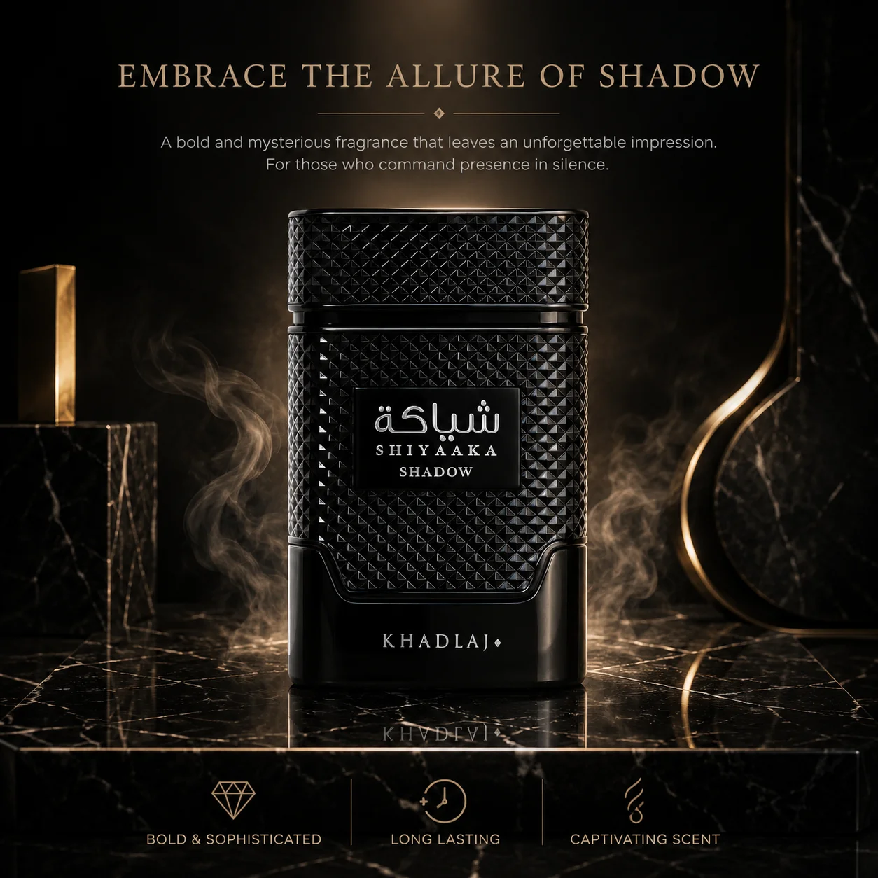 

Khadlaj Shiyaaka Shadow Eau De Parfum 100ml 3.4oz For Him Cologne Spray Premium Long Lasting Woody Spicy Arabic Perfume Gift Box
