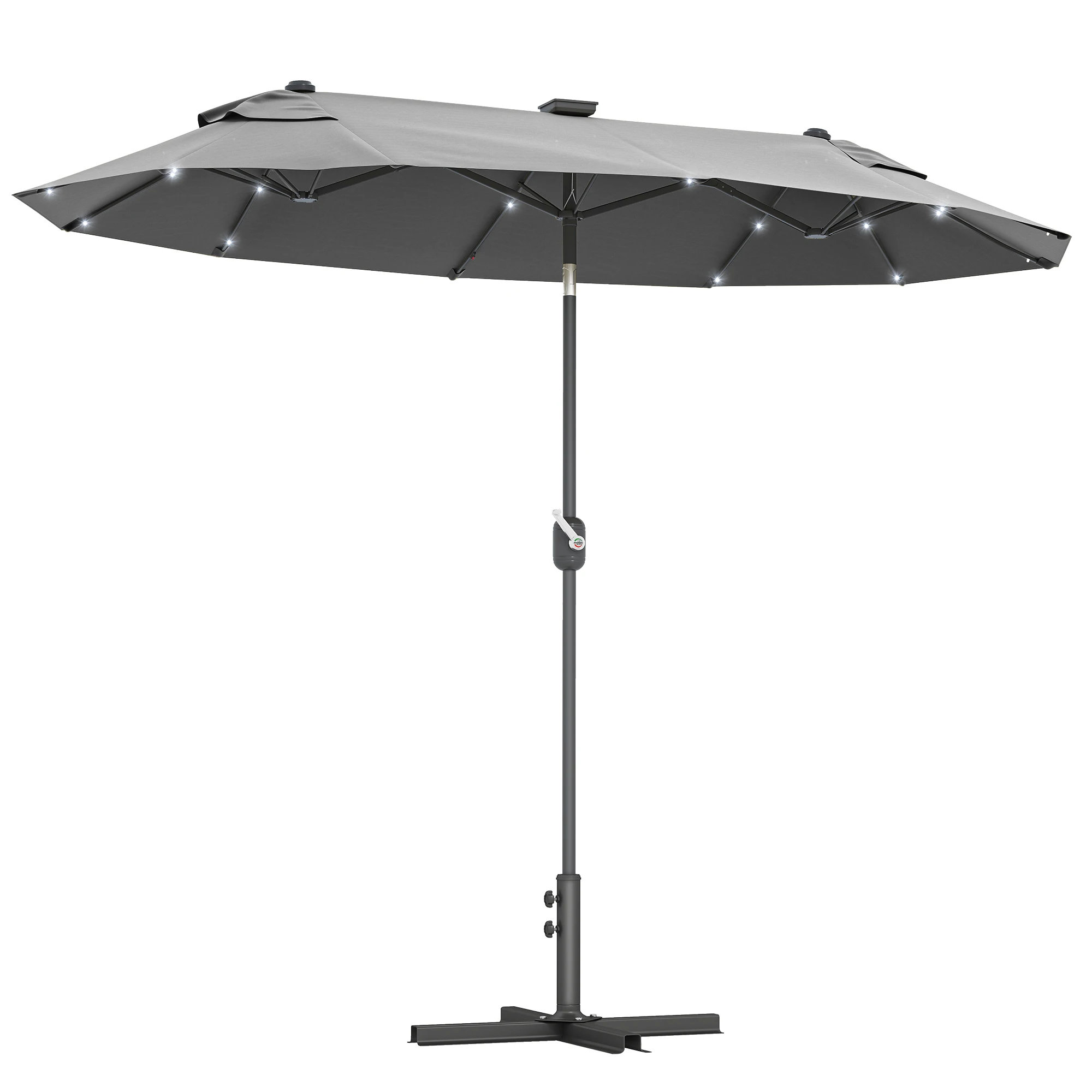 Outsunny Sombrilla Doble 295x150x219 cm con Luces LED Solares Gris