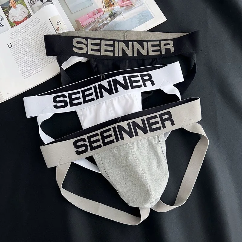 Erotic Men's Underwear Gay Sexy Low Waist U Convex Pouch Jockstrap Youth Stretchy Cotton Breathable Comfortable Thong Underpants - view 5