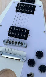 Irregular electric guitar, white flying V, black open pickup, imported wood and paint, shiny, in stock, fast shipping