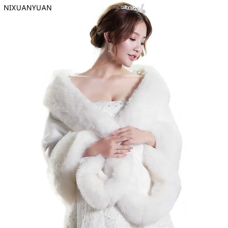 Red/White Wedding Bolero Winter Bridal Shrug Faux Fur Wedding Shawls Women Wraps Bridal Jacket Party Coat Bridal Shawl