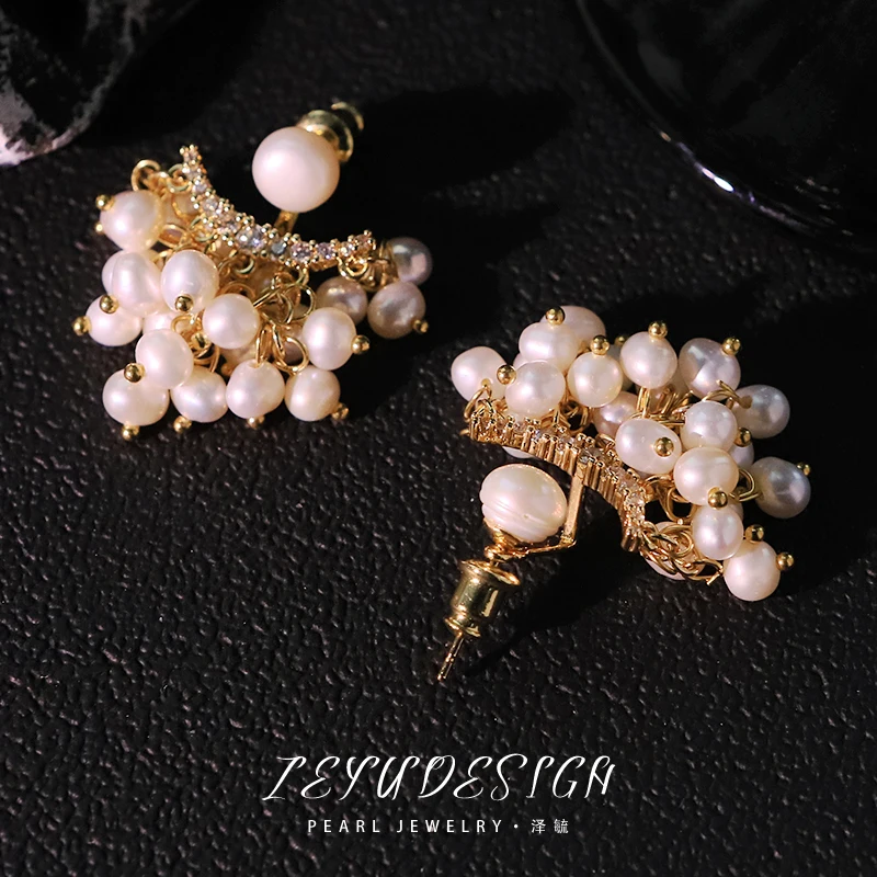 اتجاهين لؤلؤ المياه العذبة الطبيعية أقراط يدويا تصميم عالية الجودة أقراط هدية للزوجة صديقة GE1527A #4