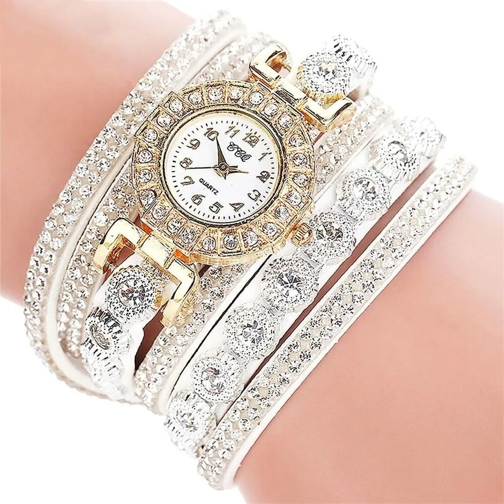 High Quality PU Leather Round Watch Quartz Alloy Bracelet Watches With Diamond Quartz Wrist Watches