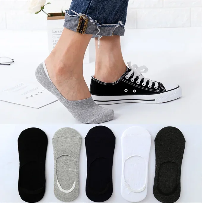 5/10pairs Invisible Socks for Men Ankle Short No Show Low Cotton Black White Non-slip Silicone Summer Thin Sock Breathable