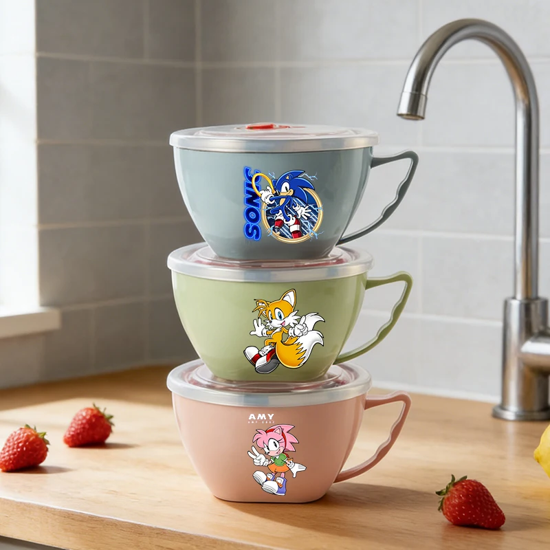 

Sonics Large Capacity Stainless Steel Bowl Double-layer Heat Protection Instant Noodle Bowl Child Food Storage Container Cover