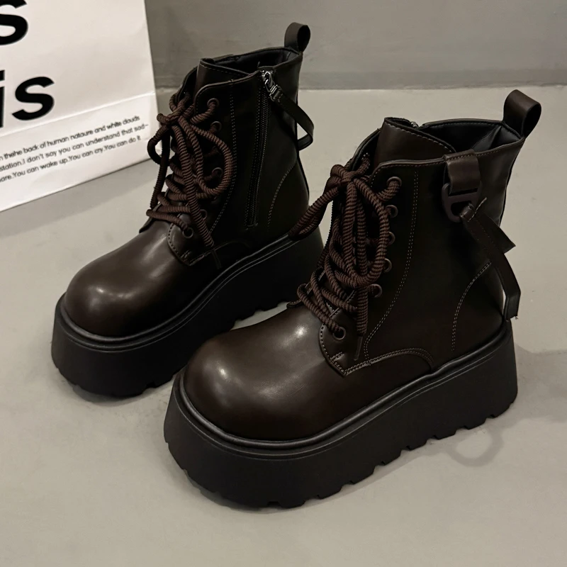 

Женские ботильоны на плоской подошве и платформе, дизайнерская обувь на шнуровке, модные осенние женские зимние ботинки Botas 2025 г., спортивные ботинки челси в готическом стиле Mujer