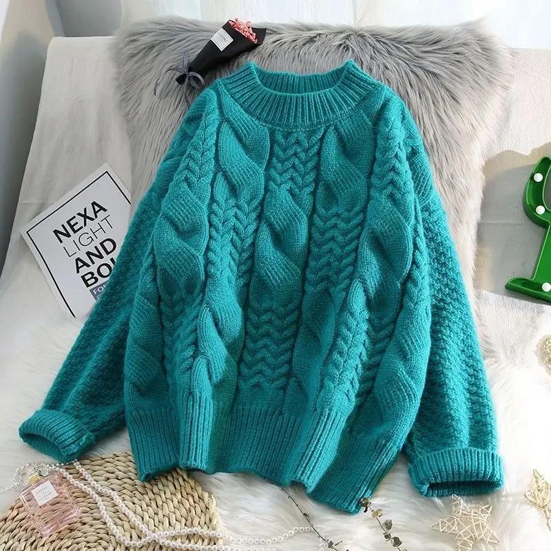 Autumn Winter New Women\'s Pullovers Crew Neck Fried Dough Twists Versatile Tops Fashion Vintage Loose Long Sleeve Sweaters