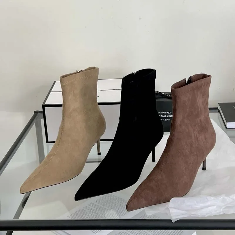 Eilyken Sexy Thin Low Heels Pointed Toe Ankle Boots Woman Party Shoes Fashion Spring Autumn Zipper Concise Short Booties