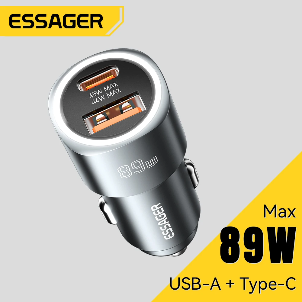 Essager 89W Car Charger Dual Port QC 4.0 3.0 Fast Charging For iPhone 15Pro Xiaomi Huawei Samsung Supercharge USB Type C Charger