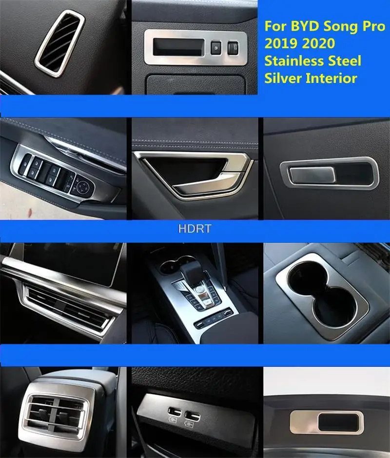 For BYD Song Pro 2019 + Car Style Central Control Outlet Gear Stainless Steel Silver Interior Decoration Cover Sticker Accessory