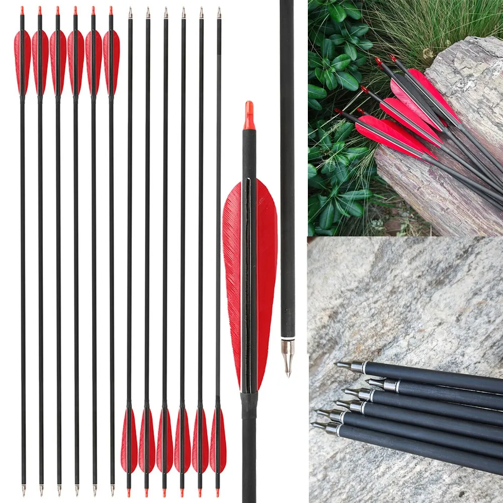 

35" Archery Carbon Arrow 6/12pcs SP500 Mix Carbon Arrow 5" Turkey Feather 100Gr Point Traditional Recurve Bow Hunting Shooting