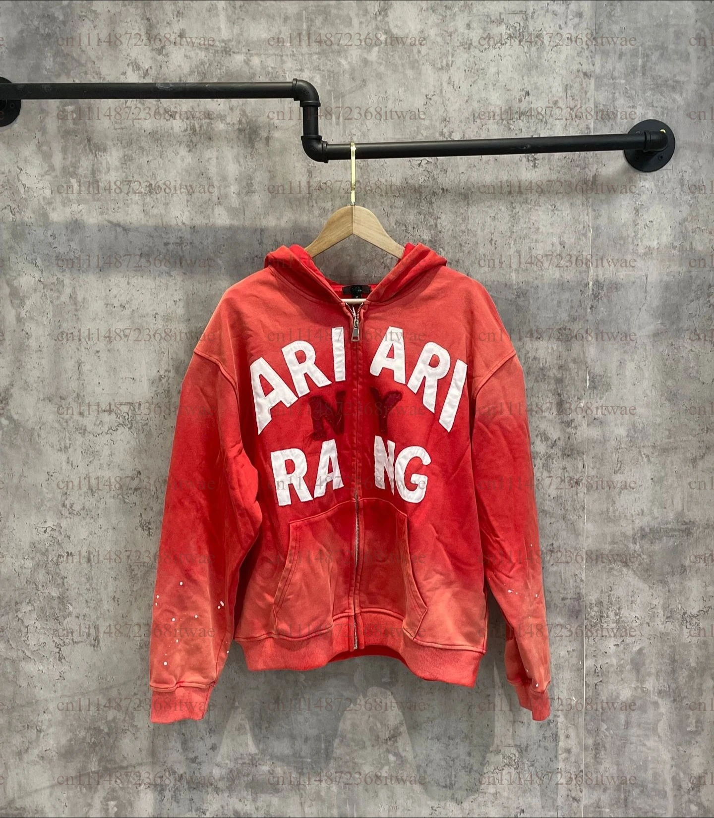 Washed Pure Cotton Zip Hoodie ARIRANG Letter Embroidery Fan Collectible Unisex Loose Hooded Jacket Daily Street Casual Outerwear