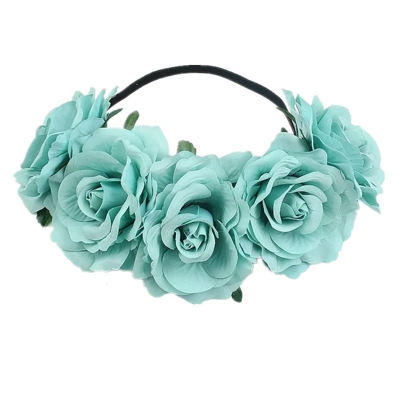 Women's Hawaiian Stretch Rose Flower Headband 5-Floral Crown For Garland Party