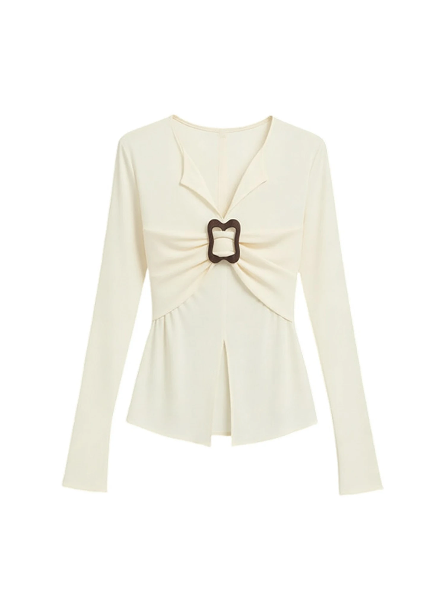 

Женская абрикосовая однотонная футболка Y2k Gyaru, футболка 2000-х годов, винтажная эстетичная футболка большого размера с длинными рукавами и v-образным вырезом, весенняя одежда