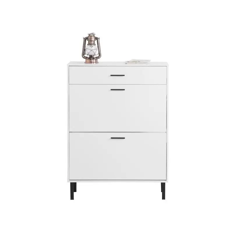 منظم رف تخزين الأحذية قائم بذاته مع أدراج وأرجل معدنية، وخزانة أحذية حديثة للمدخل مع درجين قابلين للطي لـ