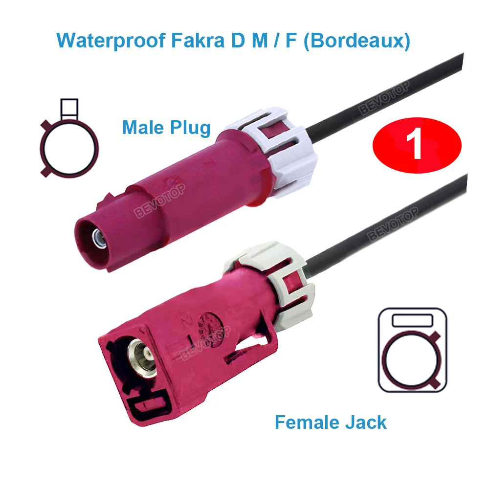 1PCS Waterproof Fakra Wire Harness Bordeaux Fakra D Male Female Connector M/F M/F F/F Fakra Jumper RG174 BEVOTOP Auto Cable