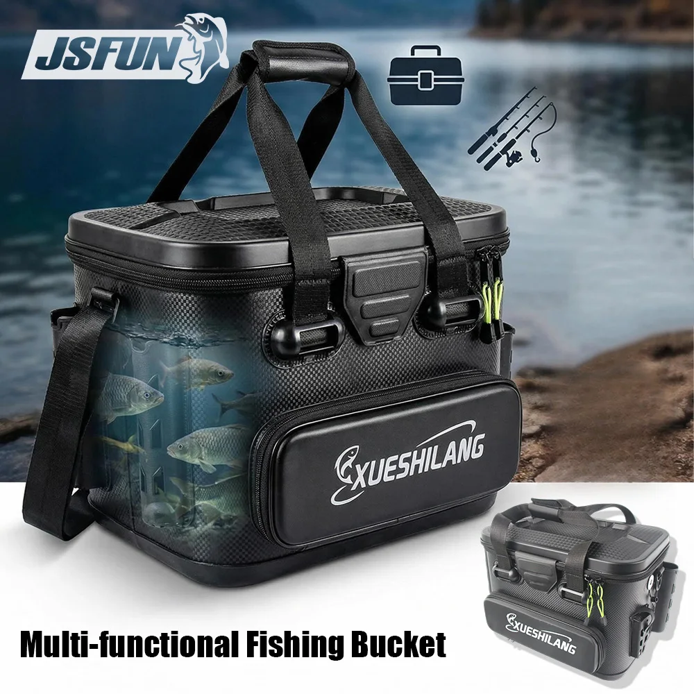 30L Heavy-Duty EVA Hard Shell Fishing Tackle Box Large Capacity Fish Storage Bag Outdoor Durable Lure Organizer with Side Rod