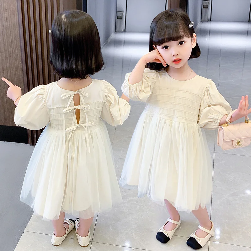 Girl Dress Kids Baby Party Birthday Evening Gown Cotton 2024 Beige Spring Autumn Outwear School Beach Flower Girl Dress Children