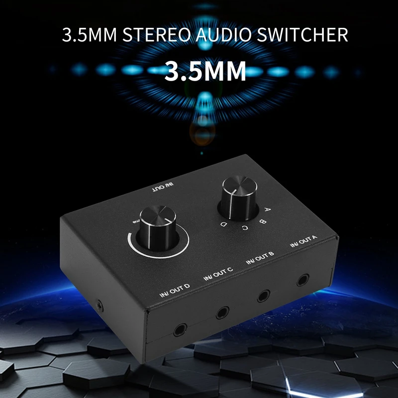 4-poorts audioschakelaar, 3,5 mm audioschakelaar, stereo AUX audioselector, 4 ingangen 1 uitgang / 1 ingang 4 uitgangen audioschakelaarbox SQ