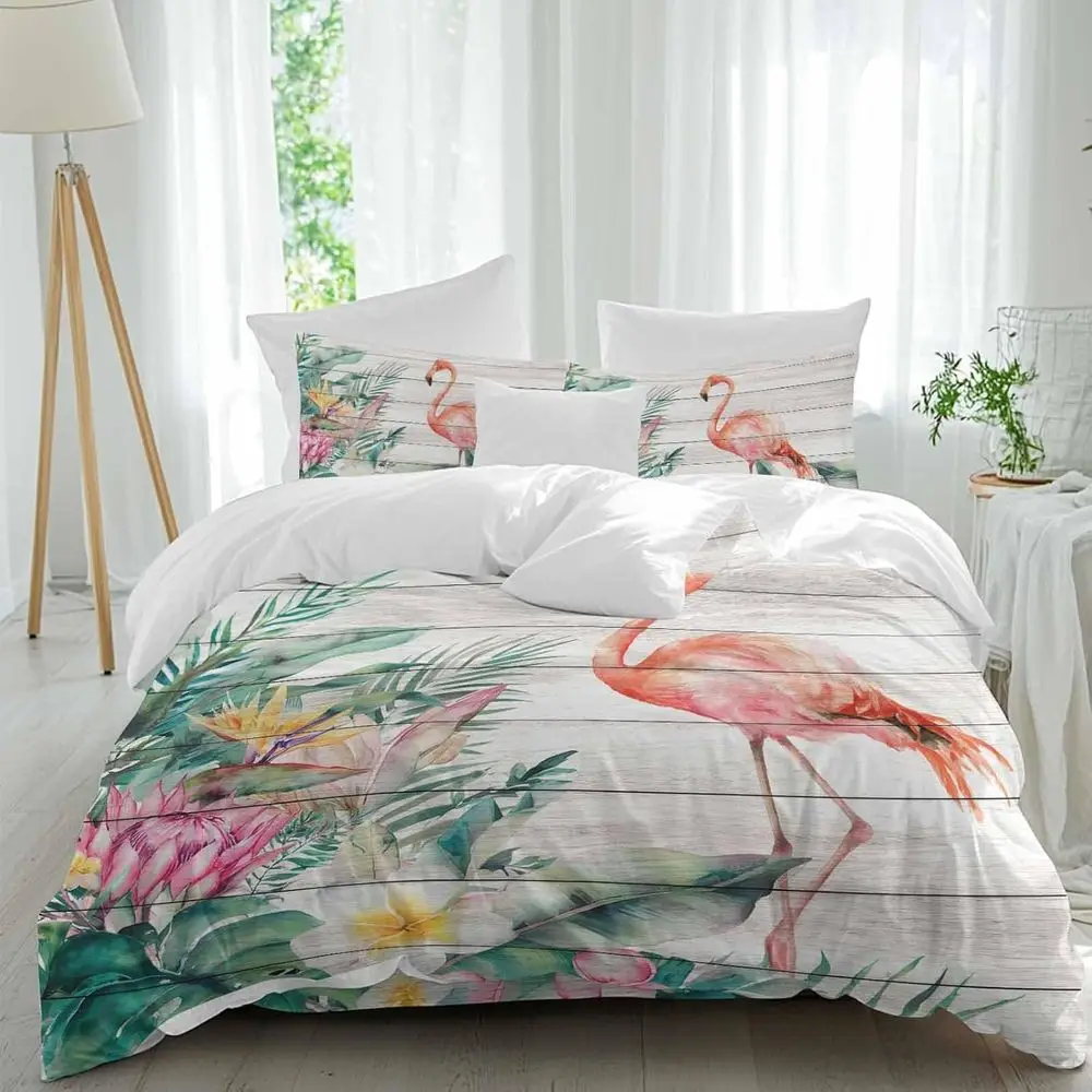 

laming Bird Sheet Set, Summer Monstera Bird o Board 4 Pieces Breathable Sot Duvet Cover Set Bedding Cozy Bed lat Sheets or Hotel