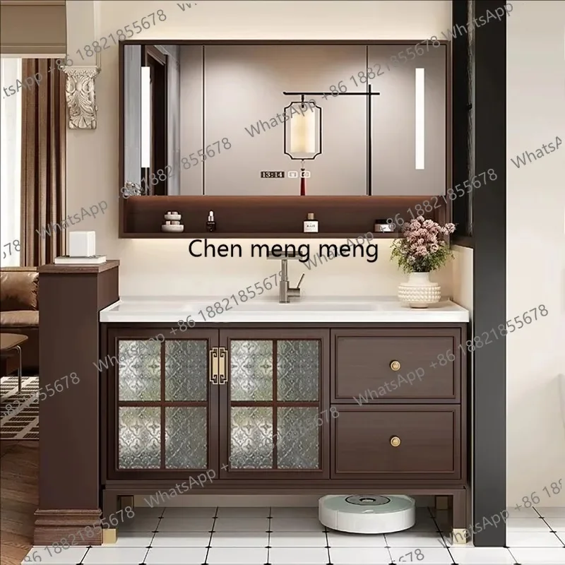 New arrive Floor Standing Bathroom Cabinet Brown Rustic Space Saving Bathroom Cabinet Storage Mirror Smart Meuble Salle De Bain