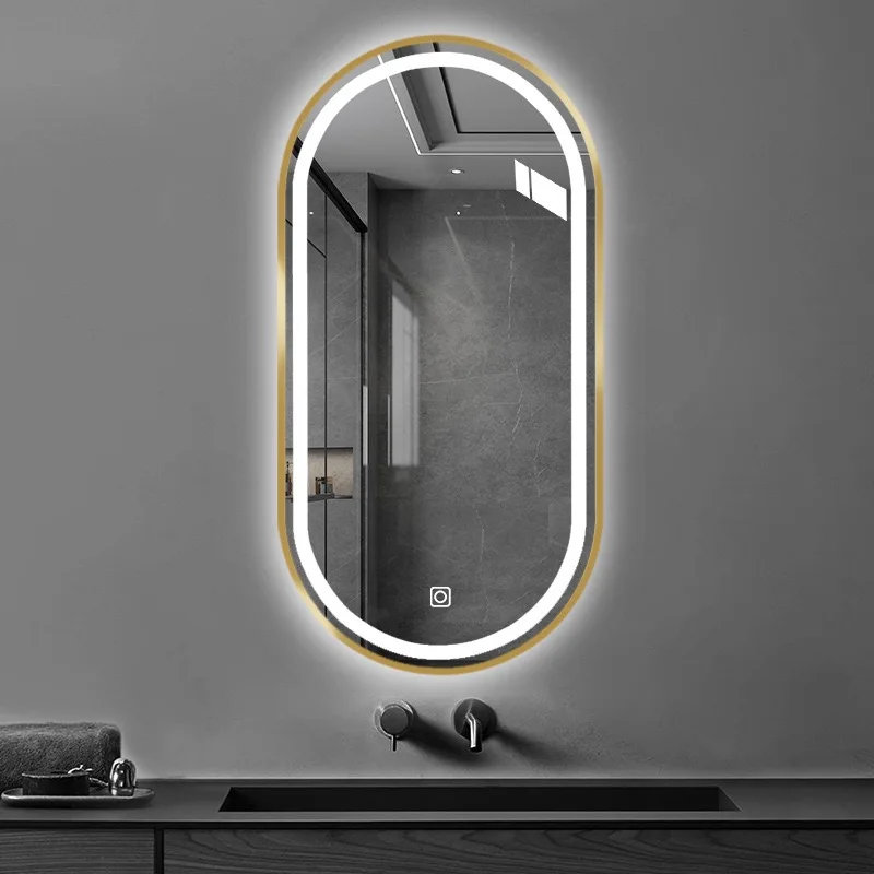 

New Elliptical Mirror Bathroom with LED Touch Mirror Defogging Makeup Light Mirror Wall-mounted Luminous Shower Bathroom Mirror