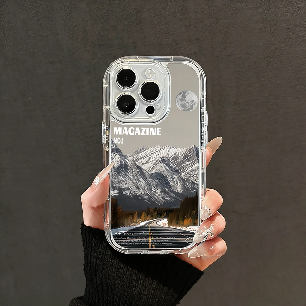 Snow Mountain Highway Glacier Mirror Phone Case For iPhone 17 15 14 16 Pro Max 13 12 11 Pro XR XS 8 Plus 17Air Shockproof Cover
