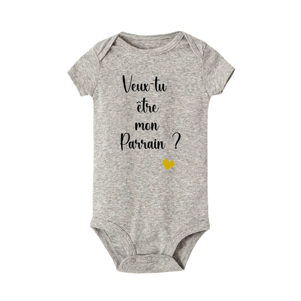 Veux-tu Etre Mon Parrain Print Baby Romper Short Sleeve Round Neck Bodysuit Casual Boy Girl Jumpsuit Summer Baby Clothes