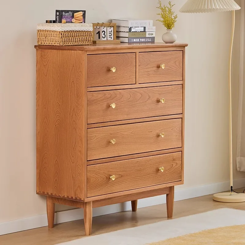 All solid wood chest of drawers, bucket cabinet, Nordic modern simple oak bedroom, living room multi-functional entrance storage