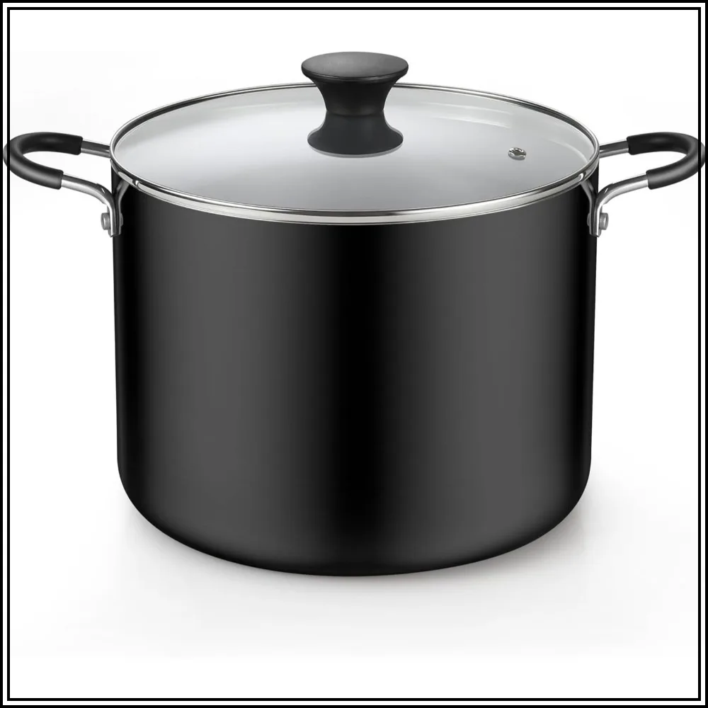 10.5 Quart Nonstick Stock Pot with Lid, Large Cooking Pot for Induction, Oven & Dishwasher Safe, Black