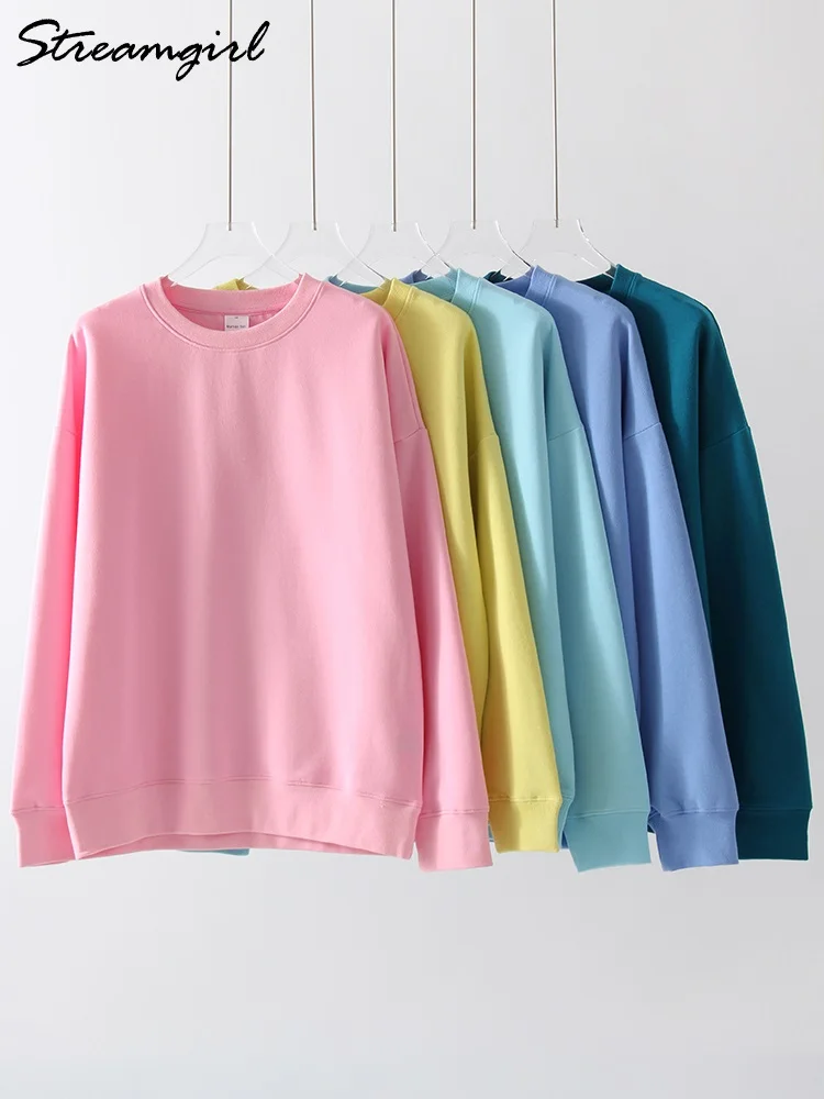 Damskie bluzy oversize na jesień, bawełniane luźne pulowery, czerwona bluza z okrągłym dekoltem, ciepła bluza dla kobiet, odzież zimowa oversize z polaru.