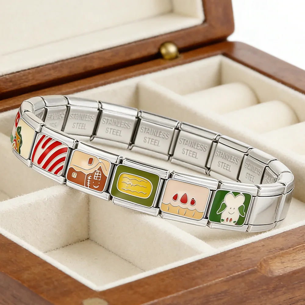 Niedliches Cartoon-Charm-Armband aus Edelstahl, passend für 9mm italienisches Original-Design-Muster, DIY-Mode-Schmuckherstellungszubehör – Detail 2