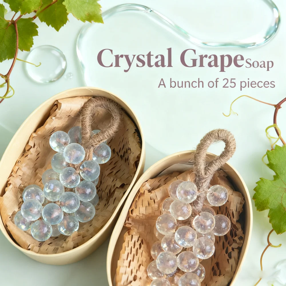 

25 Beads Crystal Grape Soap on a Rope Handcrafted Natural Glycerin Plant Extraction Mild Remove Dirt Hand Washing Gift