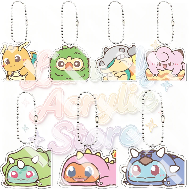 Anime Dragonite Rowlet Jigglypuff Bulbasaur Charmander Squirtle Cartoon Acrylic Keychain Peripheral Cute Pendant Accessory Gifts