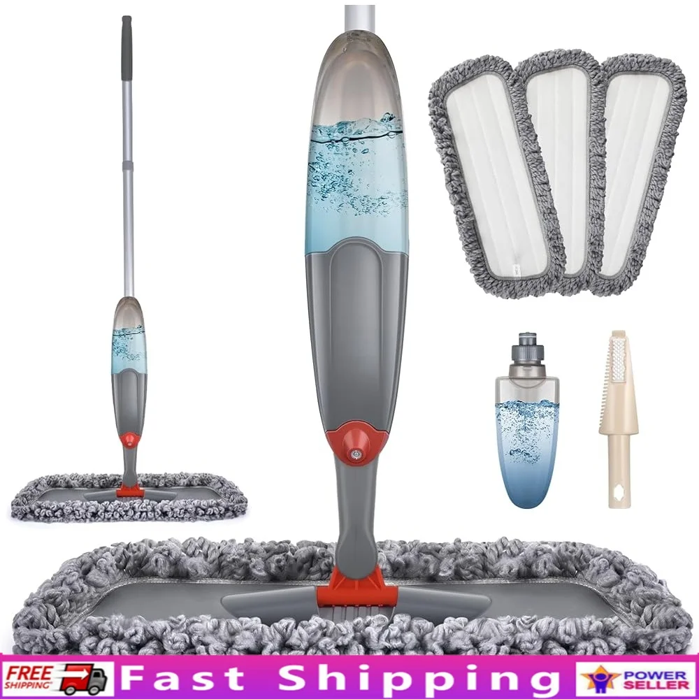 

Швабра-распылитель из микрофибры, 360 градусов, швабра для чистки пола, пылезащитная швабра, ламинат для паркетной плитки с 3 моющимися многоразовыми подушечками, 435 мл