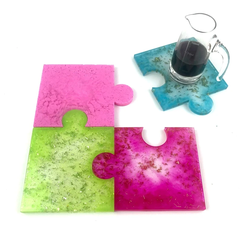 Handmade Puzzle UV Epoxy Resin Mold Cup Mat Mug Pad Silicone Mould DIY Crafts Home Decorations Casting Tools