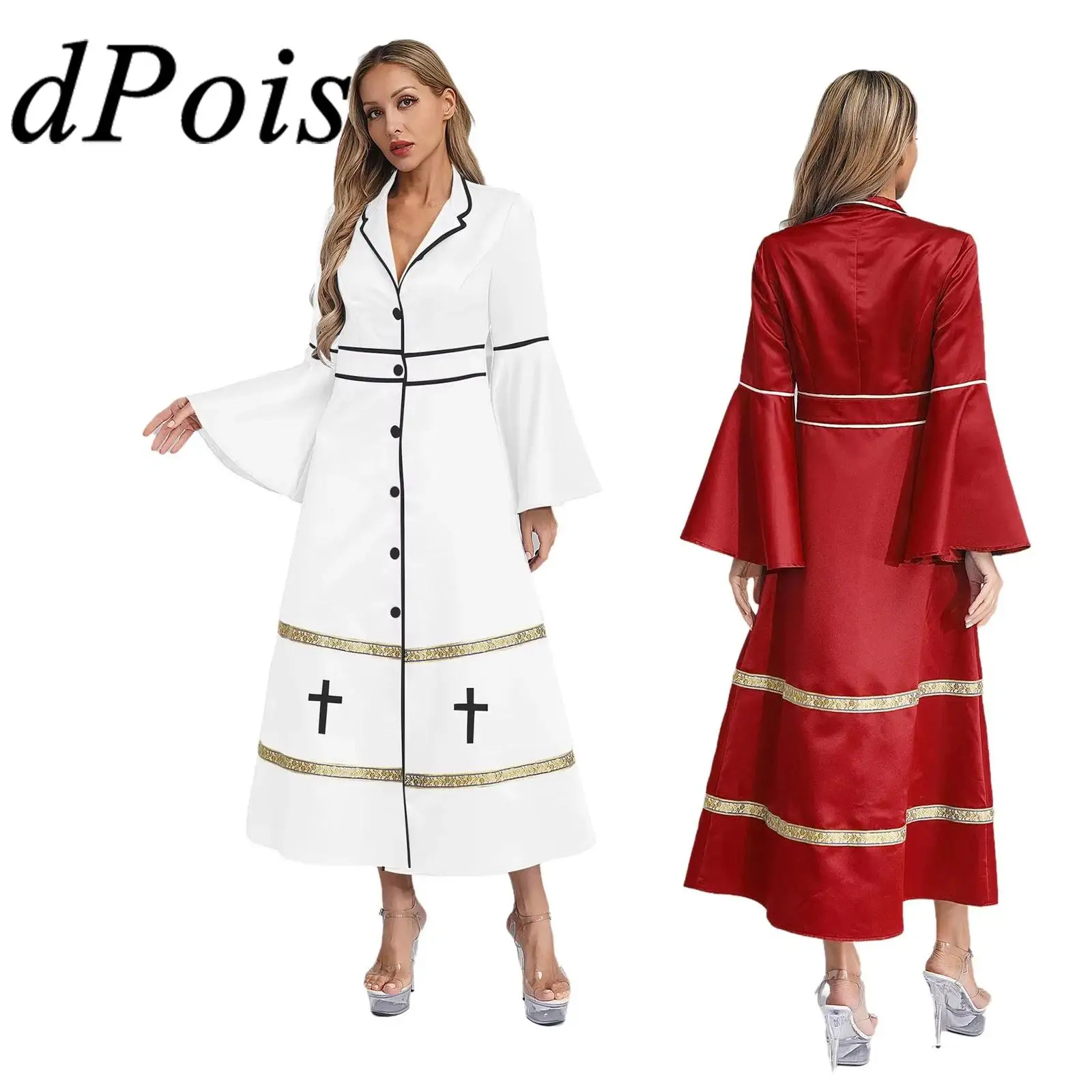 

Women Cosplay Church Pastor Robes Long Sleeve Cassock Robes Clergy MinisterPulpit Liturgical Vestments Fancy Dress Up Clothes