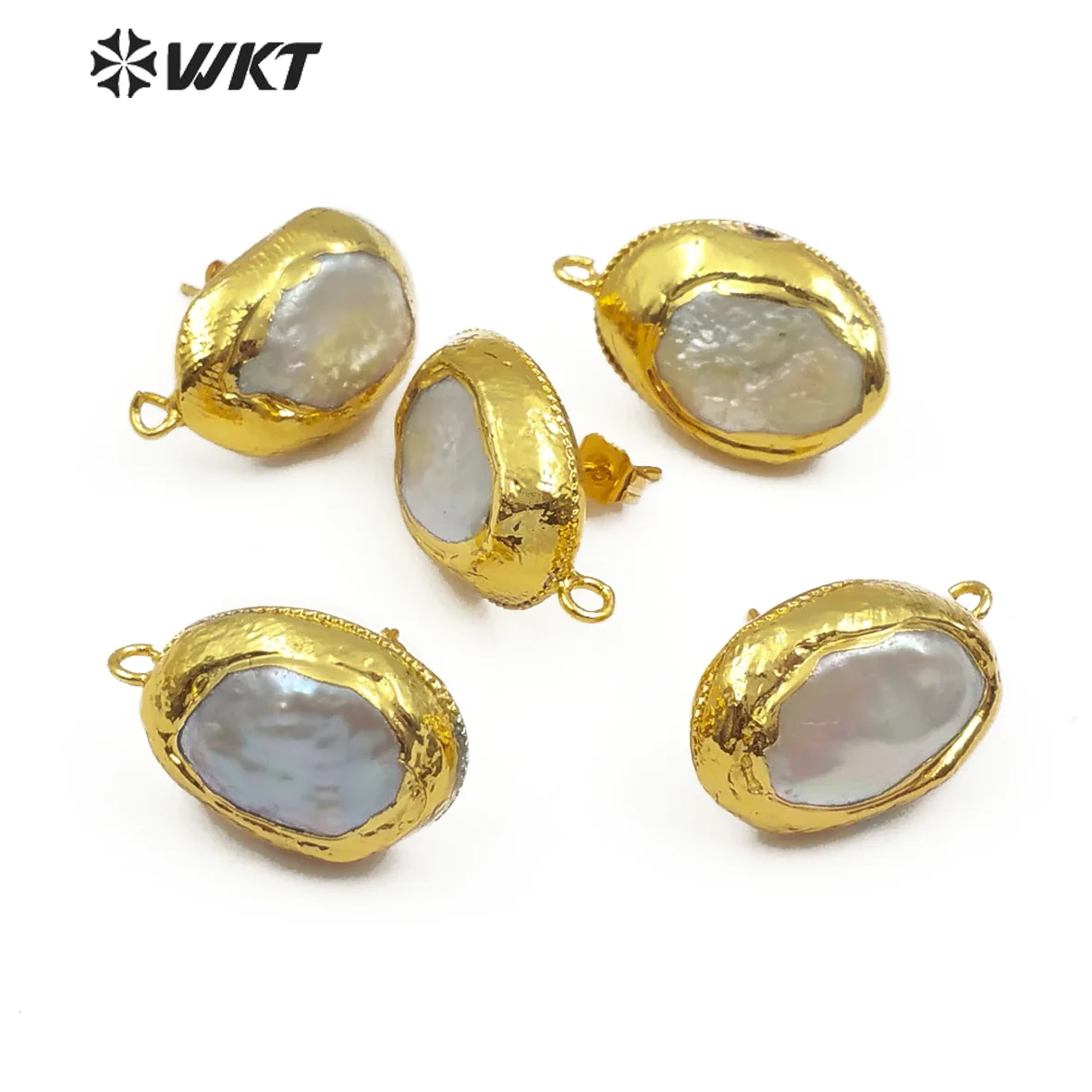 WKT WT-JF303 Wholesale best selling classic elegant pearl earrings natural pearl earrings ellipse connector for jewelry making